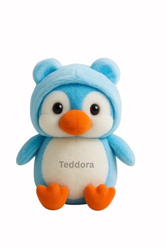 Image of Hoddie Penguin Soft Toy for Girls Boys Kids, Sky Blue, Animal Plush Stuffed Baby Teddy Gift Birthday, 23 cm