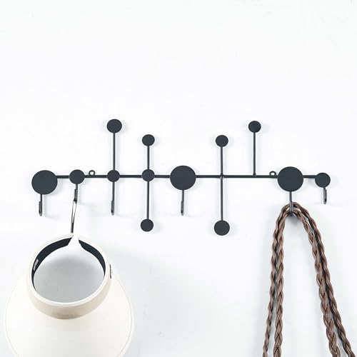 Balama Schwarz Hakenleiste aus Metall mit 6 Haken, 58,5 x 3 x 23,5 cm, Garderobenleiste Kleiderhaken Wandgarderobe Handtuchhaken Mehrzweck