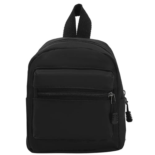Mini mochila preta estilo simples nylon pequena preta 16 x 20 x 9,9 cm, leve, portátil, zíper, impermeável, ajustável, bolsa de viagem casual para mulheres e meninas