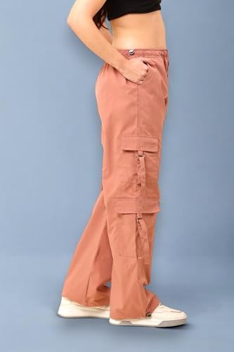 Image of SQew Women's High Waist Baggy Cargo Pants | Loose Fit Parachute Utility Trousers with Multiple Pockets | Casual Streetwear Pants