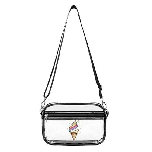 Magic Ice Cream Cone Clear Stadium Bag Clear Mini Messenger Bags with 2 Compartments Crossbody Bag