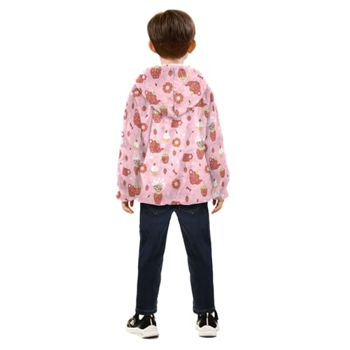 Strawberry Cups and Teapots Girls Fleece Jacket Girls Fall Jacket Girls Zip Up Hoodie Girls Sherpa Jacket 2-10T4