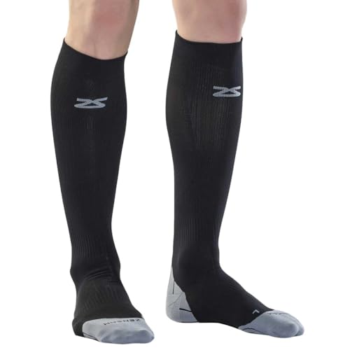 Zensah Tech+ Compression Socks - Knee High Running Socks for Sports, Travel, Made in Italy (Black, Large)