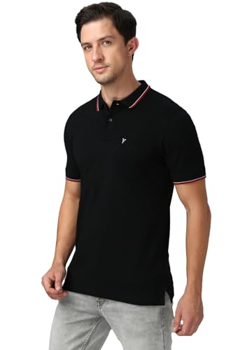 Image of Van Heusen Athleisure Men Solid Cotton Polo T-Shirt with Pocket - Side Slit, Half Sleeve, Regular Fit