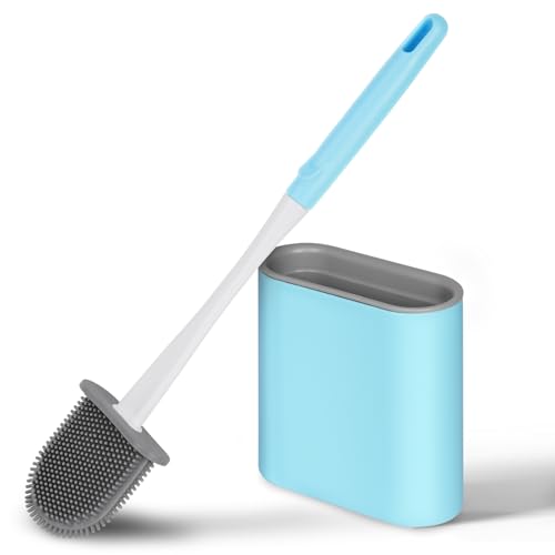 Vicloon Brosse WC, Brosse de Toilette en Silicone Antibactérienne Balayette,avec Support Mural, tête de Brosse de Nettoyage Double Face, Manche Long et...