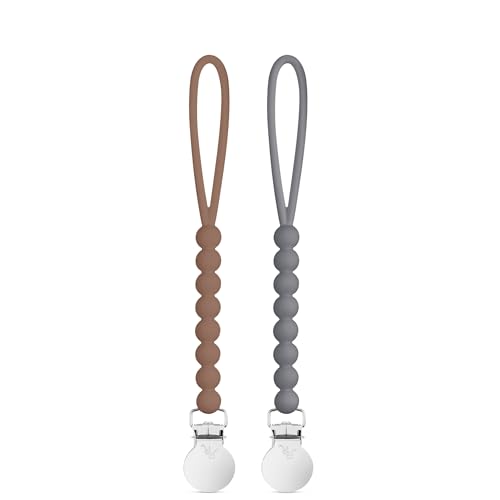 Image of Ryan & Rose Cutie Clip 2 Pack - Pacifier Clip Holder Silicone (Judy-Bark /Judy-Steel)