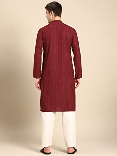 Image of Rajubhai Hargovindas Men Pure Cotton Chikankari Embroidered Straight Kurta