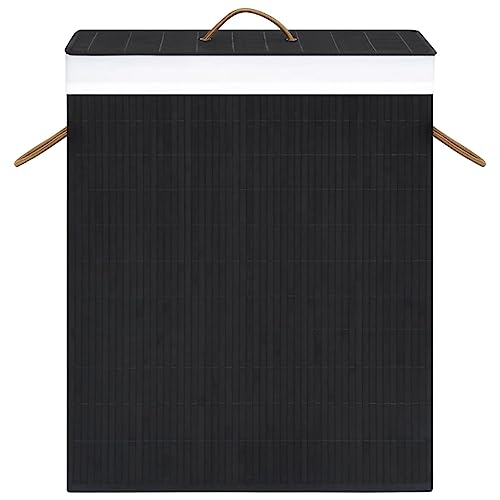 Panier à linge rectangulaire en bambou noir 100L pliable à deux compartiments