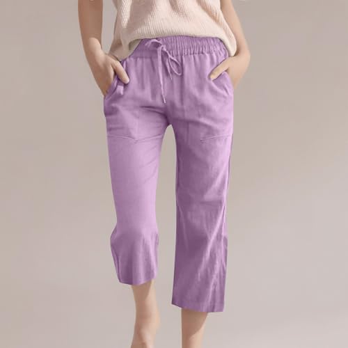 Teen Girls Cotton Linen Capri Pants Kids Summer Cropped Preppy Lounge Pant Cozy Lightweight Drawstring Baggy Trousers2