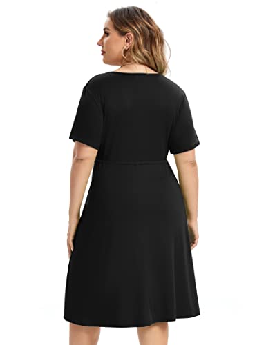 Image of ShopWonder Plus Size Dress Women's V Neck A-Line Knee Length Wrap Swing Dresses Plus Size A Line Party Mini Dress