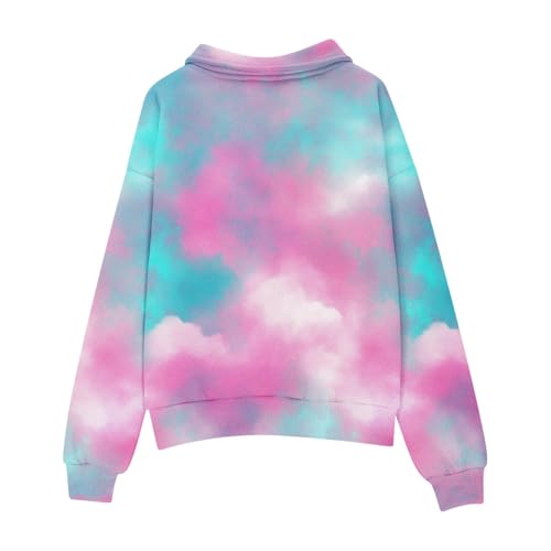 Teen Girls Half Zip Fleece Hoodies Y2K Hip Hop Tie Dye Pullover Sweatshirts with Thumb Hole Kids Fall Winter Trendy Clothes2