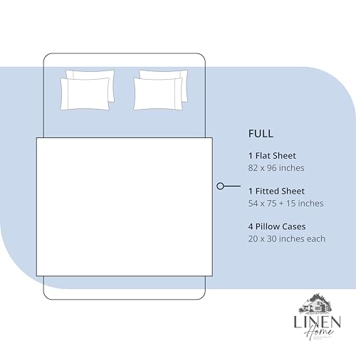 Image of Linen Home 6 Piece Full Cotton Sheet Set, 100% Cotton Percale, 4 Pillowcases, Deep Pocket with All Around Elastic Sheet, Crisp Breathable Bedding, Hotel Luxury, Long-Staple Combed Cotton, Dark Blue