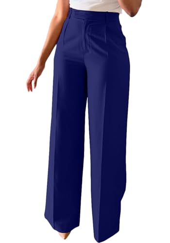 DINGANG Women's High Waisted Work Pants Baggy Straight Leg Office Business Slacks Pant with Pockets