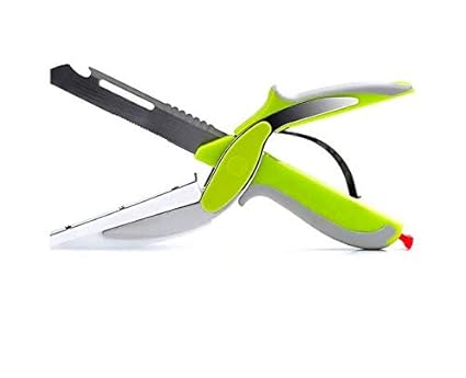 Xtore Stainless Steel 6 in 1 Clever Cutter for Vegetables Fruits, Detachable Knife with Cutting Board, Peeler, Scaler, Bottle Opener - (Green)