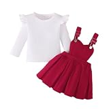 UUAISSO Kleinkind Mädchen Outfits Geripptes T-Shirt Top Herzchen Trägerrock Sets Baby Mädchen Kleid Weinrot 6–7 Jahre