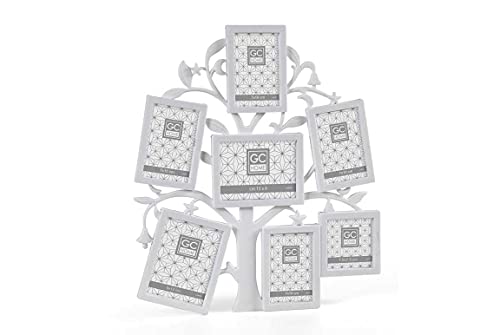 Gicos Import Export Srl MOG-818554 Cadre photo en plastique multiple de 8 emplacements avec décor d'arbre, couleur blanche 30 x 36 x 2 cm porte-photo