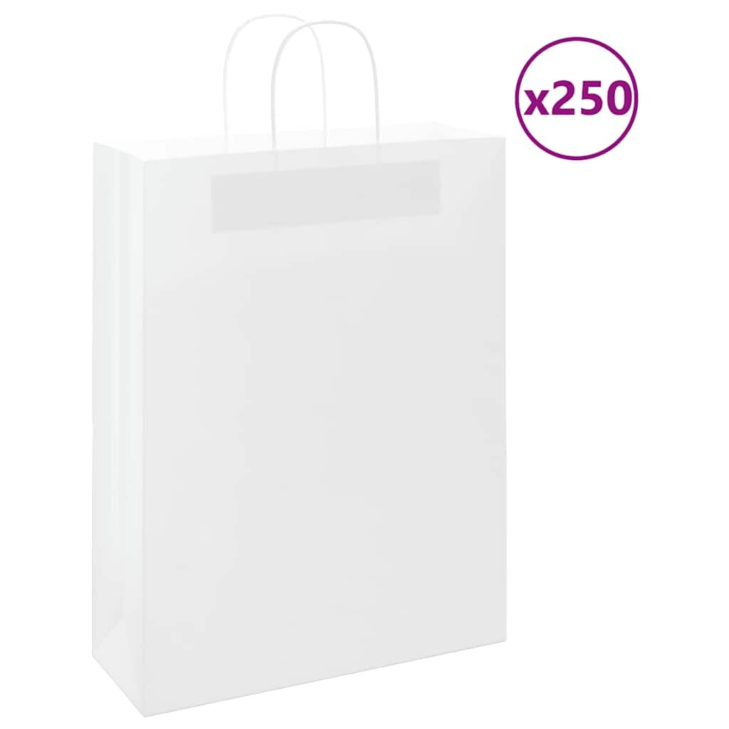 250 bolsas de papel con asa, color blanco, 32 x 12 x 42 cm, bolsas de papel kraft estables para regalos, compras y llevar