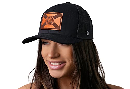 Haka Florida Flag Hat - Leather Florida Trucker Hat Fl Baseball Cap Snapback Golf Hat (Black) #TOP3