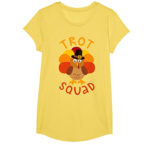Trot Squad Shirt Men Women Kids Turkey Pilgrim Costume T-Shirt, Girls, Lemon Yellow, Large