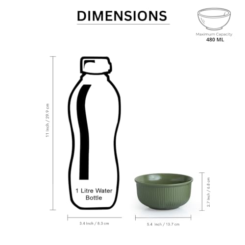 Image of ExclusiveLane 'Sage Ribbed' Hand Glazed Ceramic Bowls for Serving Bowl Set (Set of 4, 480 ml, Microwave Safe, Dishwasher Safe, Green) | Kitchen Bowl Ceramic Serving Bowls for Snacks Serveware