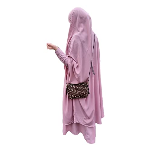 Zweiteiliges Jilbab-Set Maxirock + Khimar mit Spandex-Bündchen, Einheitsgröße, Gebetskleid, Hijab, rosa - soft pink, 40-46 Cover