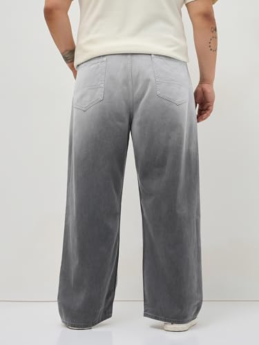 Image of Urbano Plus Men's Loose Baggy Fit Heavy Washed Faded Denim Jeans Non-Stretchable