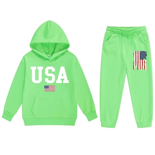 Image of Vivimeng Boys USA Sweatshirt Suit Kid USA Hoodie Set American Flag Sweater Girls American Hooded Pullover Suit