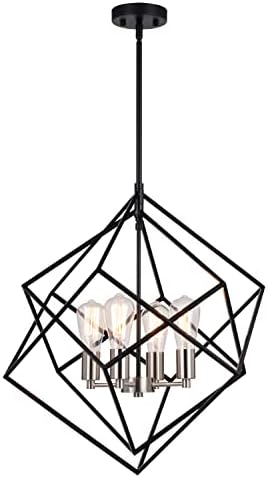 VAXCEL Rad 23.5-in. W 4 Light Geometric Black and Satin Nickel Pendant Cage Light