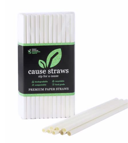Image of Biodegradable Premium Drinking Straws | 100 Straws (8mm Wide) | White Colour | Best for Juice, Soft Drinks and Cocktails | Sip for A Cause | (8MM, White)