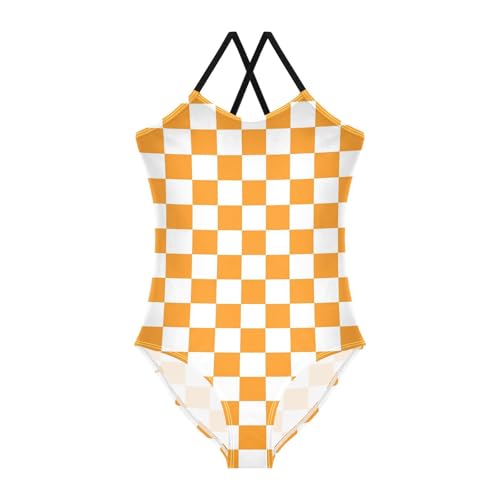 Image of Black and White Chess Girls One Piece Swimsuits Board Marble Tile Sport Halter Swimwear Beach Bathing Suit 3T