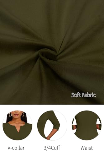 Image of Nmoder Midi Dresses for Women A-Line Fit and Flare Dress 3 /4 Sleeve V Neck Cocktail Wedding Guest Work Dress with Pockets