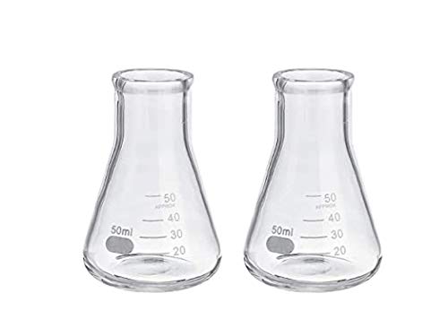THE FIRST LAB Borosilicate Glass Erlenmeyer Narrow Mouth Graduated Conical Flask Capacity 50Ml pack of 2