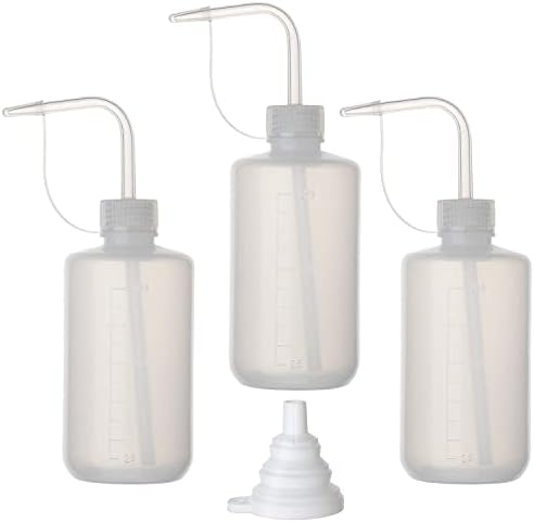 Hyber&Cara Safety Wash Bottle 3Pcs 250ml Plastic Squeeze Bottle with Cap for Lab Plant Watering Tattoo Wash Bottle with 1Pc Silicone Funnel