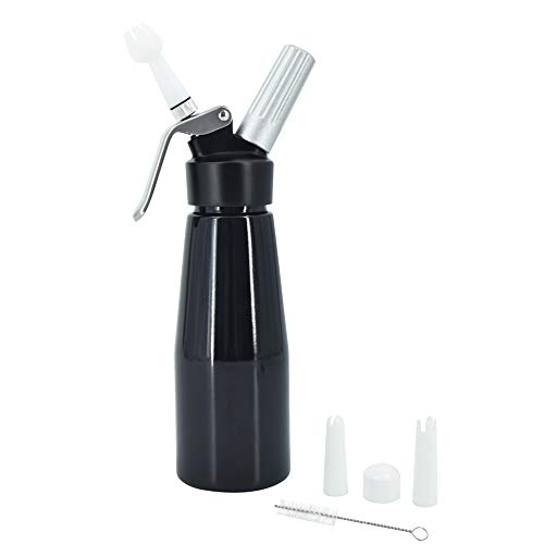 Whipped Cream Dispenser Professional 500ml Aluminum Handheld Whipping Cream Maker,3 Decorating plastic Nozzles (black)
