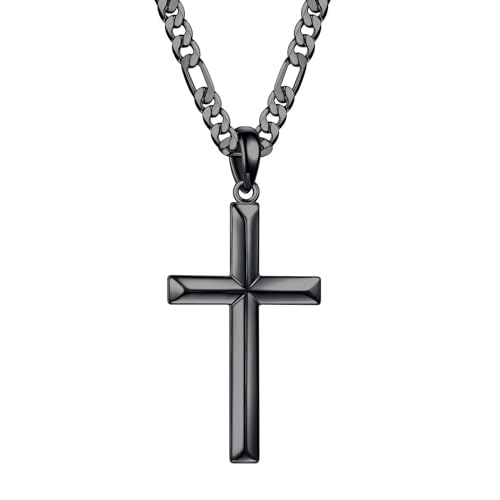 Chaîne en argent 925 homme avec pendentif croix noire et plaqué or 51 56 61 cm