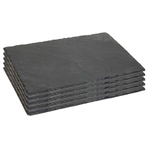 AC - Pack de 6 Platos de Pizarra - Forma Rectangular - Platos Llanos de Piedra Natural para Servir Alimentos, quesos, Aperitivos - 30 x 20 cm