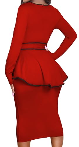 Image of MOJICK Vintage Dress for Women Ruffle Bodycon Keyhole