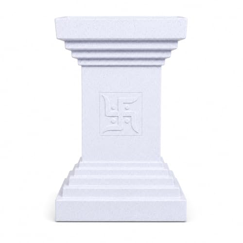 Image of Synergy Plast Tulsi Plant Pot for Indoor Outdoor Use (Marble White) | Marble Finish Fiber Planter with Drainage Hole | Decorative Tulsi Gamla for Home Balcony Garden Terrace | Size:- 16X16X22 Inches