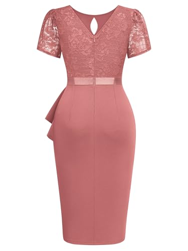 Image of Miusol Women's Elegant Scoop Neck Puff Sleeve Floral Lace Ruffle Style Cocktail Party Dress