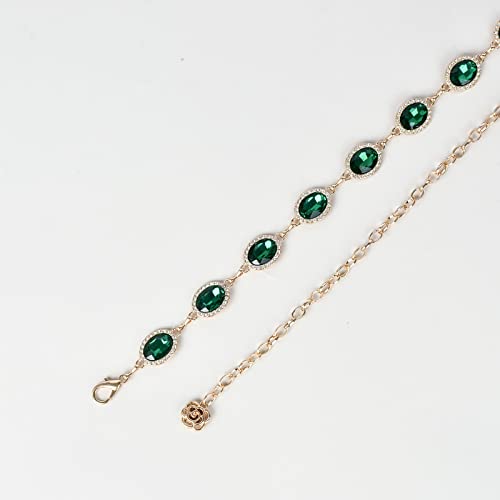 Iluvatar Green Glass Diamond Chain Belt Metal Diamond Belt Women's Dress Metal Belt Women's Western Style Belt Women's Belt Oval Decoration #TOP5