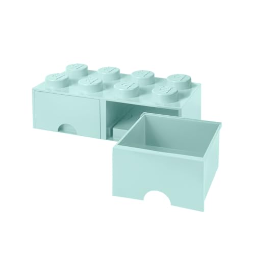 LEGO 5711938029906 brique 8 boutons, 2 tiroirs, boîte de rangement empilable, 9.4 l, Aqua Bleu Clair, Plastique, 50 x 25 x 18 cm