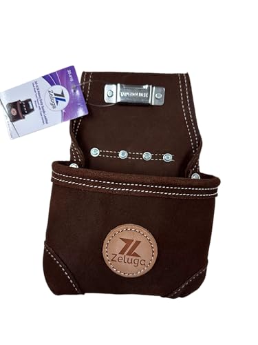 Zeluga 20-418 Heavy Duty Suede Leather Chalk Reel Tool Pouch with Tape Holder Brown
