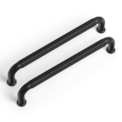Goo-Ki 6 Pack Matte Black Cabinet Pulls Zinc Alloy Kitchen Cabinet Hardware, 5 Inch Hole Center Modern Black Drawer Pulls Solid Dresser Handles
