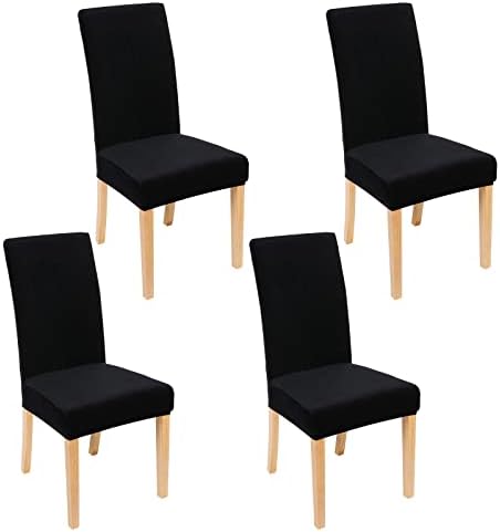 smiry Velvet Stretch Dining Room Chair Covers Soft Removable Dining Chair Slipcovers Set of 4, Black