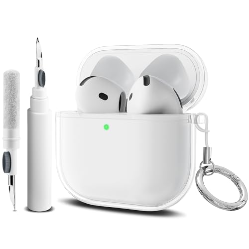 YLK Coque Compatible avec AirPods 4 2024 avec Kit de Nettoyage, LED Avant Peut être Visible, Housse en Silicone Anti-Choc Etui de Protection avec Porte-clés...