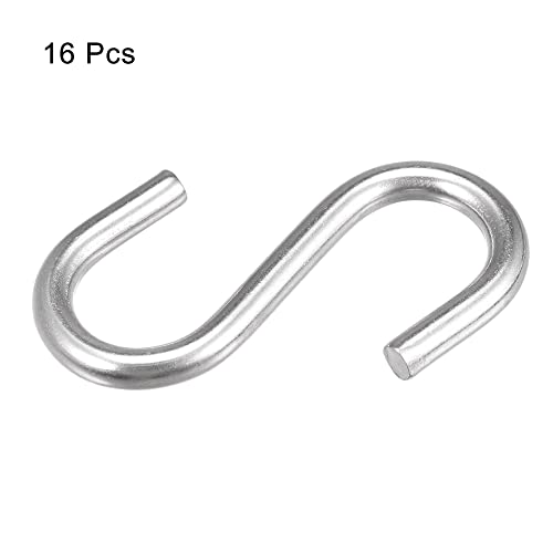Image of uxcell S Hooks 2.28 inch Long Stainless Steel Hanger for Hanging Objects in Kitchen, Garden, Bathroom, Garage 16Pcs
