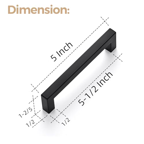 Image of Ravinte 55 Pack Cabinet Handles Square Cabinets Cupboard Hanldes Matte Black Drawer Pulls Stainless Steel Kitchen Cabinet Pulls Cabinet Hardware Drawer Handles 5 inch Hole Center