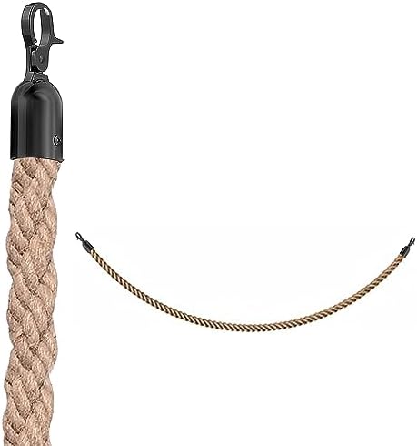 Black Braided Hemp Stanchion Rope - 3 Pack, 3.3ft Queue Divider for Movie Theaters & Events, Durable Hook Design for Grand Openings & Crowd Control