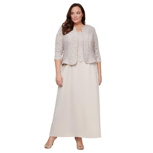Alex Evenings Women's Plus Size Long A-Line Mock Dress with Jacket