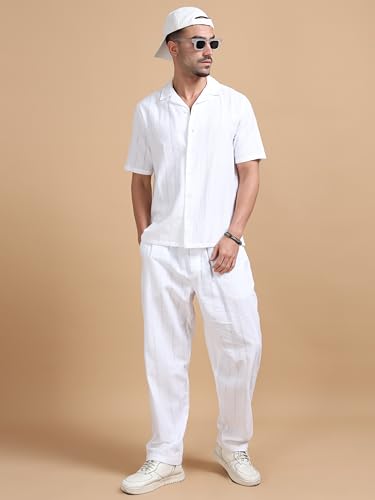 Image of StitchX Men's Airport Look Textured Seersucker Resort Cotton Shirt & Trouser Co-Ord Set S-2XL